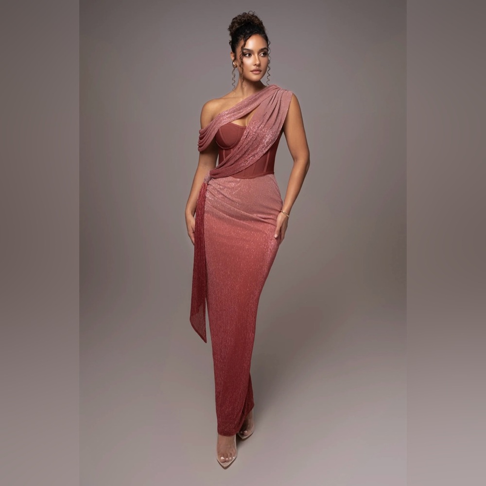 Jluxe Label Red Celestina Draped Maxi Dress
